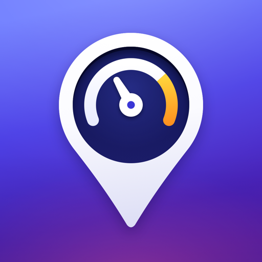 SpeedCam app icon: a white map pin holding a speedometer dial